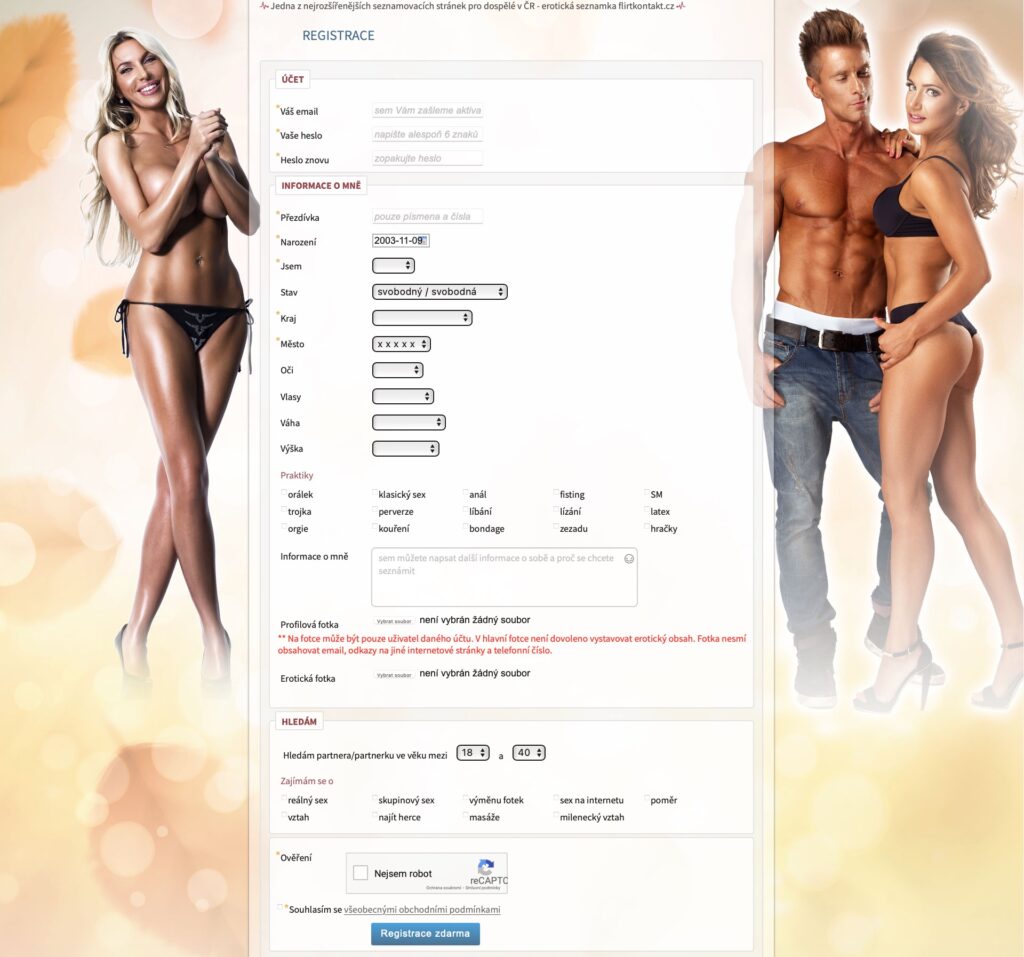Flirtkontakt.cz - registrační formulár